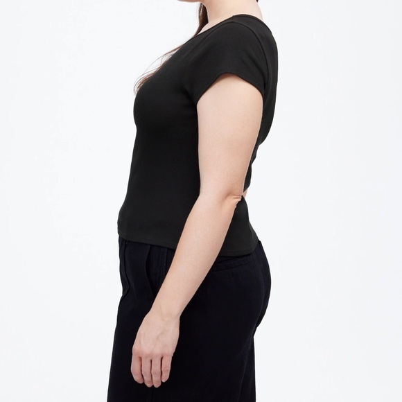 Madewell (Re)generative Cotton Ribbed Cap-Sleeve Tee Jet black size S NWT NU867 - Picture 3 of 14